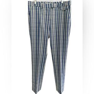 Worth New York Blue Cream Selina plaid wool/elastane high rise pants size 8.